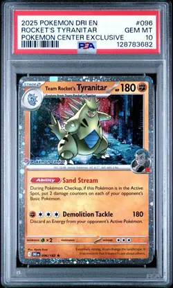 Pokemon Center Exclusive Team Rocket’s Tyranitar Card PSA 10 Gem Mint #96 DRI - Image 1