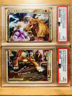 Entei & Raikou - 90/95 + 91/95 - Legend - Unleashed - Pokemon Card - PSA 9/9 - Image 1