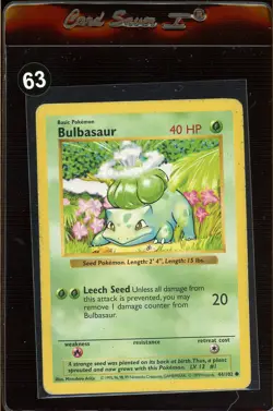 Bulbasaur SHADOWLESS Base Set 44/102 Rare Pokemon Card 1999 - Image 1