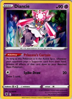 Pokemon TCG Diancie Sword & Shield Astral Radiance 068/189 Holo Rare Card NM - Image 1