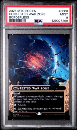 2025 MTG EDGE OF ETERNITIES: STELLAR SIGHTS BORDERLESS CONTESTED WAR ZONE PSA 9 - Image 1