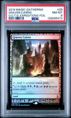 2016 MTG OATH OF THE GATEWATCH EXPEDITIONS FOIL #28 GRAVEN CAIRNS PSA 8 - Image 1