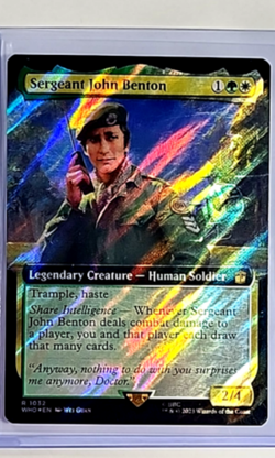 MTG Magic The Gathering Doctor Who Extended Art Surge Foil Sergeant John Benton - Image 1