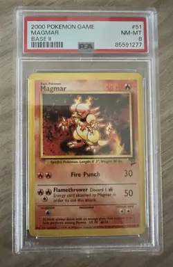 2000 Wizards Of The Coast Pokemon Base Set II #51 Magmar Unlimited PSA 8 NM-Mint - Image 1