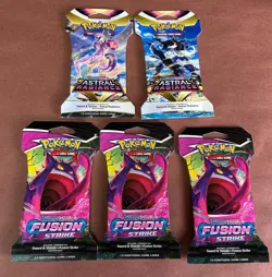 Pokemon TCG (3) Fusion Strike Sleeved Boosters & (2) Astral Radiance Sleeved NEW - Image 1