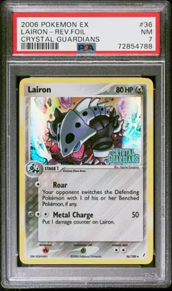 Pokemon Card Lairon 36/100 Reverse Holo Foil EX Crystal Guardians PSA 7 NM - Image 1