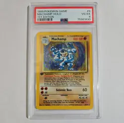 1999 Pokemon Machamp Hologram Card 1st Edition PSA 4 - Image 1