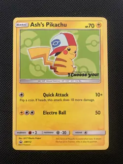 Ash's Pikachu #SM112 Pokemon Card I Choose You Promo VLP - Image 1