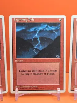 🔴🔴🔴 (5) 1995 MAGIC THE GATHERING 4TH EDITION LIGHTNING BOLT HEAVY PLAY 🔴🔴🔴 - Image 3