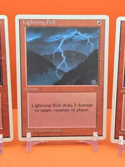 🔴🔴🔴 (5) 1995 MAGIC THE GATHERING 4TH EDITION LIGHTNING BOLT HEAVY PLAY 🔴🔴🔴 - Image 4