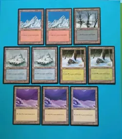 MTG Ice Age Lot of 10 Snow-Covered Lands Island, Forest, Mountain + LP/EX 1995! - Image 1