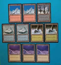 MTG Ice Age Lot of 10 Snow-Covered Lands Island, Forest, Mountain + LP/EX 1995! - Image 2