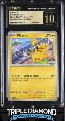 2024 Pokemon Black Star Promos World Championships #190 Pikachu CGC 10 M214 - Image 1