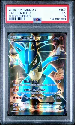 2014 POKEMON XY FURIOUS FISTS #107 FULL ART/LUCARIO EX PSA 5 - Image 1