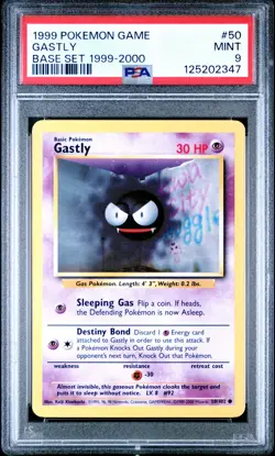 1999 POKEMON BASE SET 1999-2000 “4TH PRINT” #50 GASTLY PSA 9 - Image 1