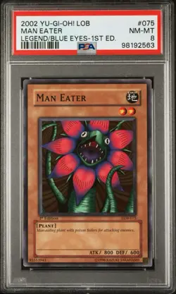 2002 Yu-Gi-Oh! Man Eater Legend of Blue Eyes LOB 1st Edition Common PSA 8 - Image 1
