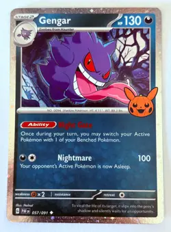 Pokemon Gengar 057/091 Trick or Trade Booster 2024 Cosmos Holo Swirl- Behind Ear - Image 3