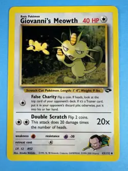 Giovanni's Meowth 43/132 NM/MINT Normal Gym Challenge 2000 Pokemon Card - Image 1