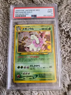 PSA 9 Meganium Holo Japanese Neo Genesis Premium File 154 Pokemon Card - Image 1
