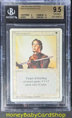 MTG 3rd Edition Revised 1994 Righteousness BGS 9.5 GEM MINT Old School 93/94 - Image 1