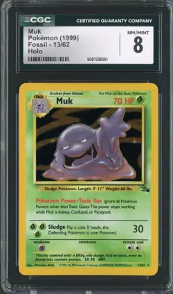 1999 Pokemon Fossil Unlimited Muk Holo Rare 13/62 CGC 8 - Image 1
