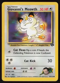 Giovanni's Meowth (74) 074/132 Gym Challenge Pokemon TCG LP - NM - Image 1