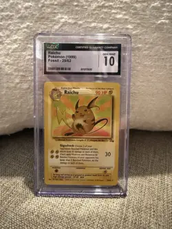 CGC 10 GEM MINT Raichu 29/62 Fossil Rare Vintage WOTC 1999 Pokemon Card - Image 1