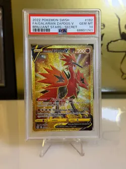 2022 Pokemon Brilliant Stars Galarian Zapdos V Gold #182 PSA 10 Gem W Latias - Image 1