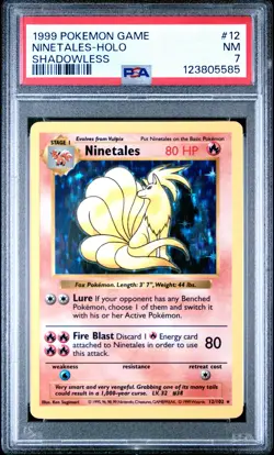 1999 POKEMON GAME SHADOWLESS #12 NINETALES-HOLO PSA 7 - Image 1