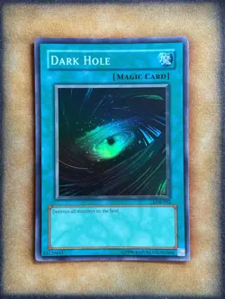 Yugioh Dark Hole LOB-052 Super Rare Original Print DAMAGED - Image 1