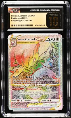 CGC PRISTINE 10 2022 Pokemon Swsh Lost Origin FA/Hsn. Zoroark Vstar #203 Secret - Image 1