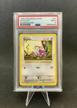 1999 Pokemon Base Set #61 Rattata Shadowless PSA 9 MINT - Image 1