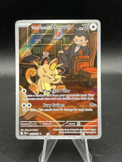 Pokemon Destined Rivals Team Rockets Meowth Illustration Rare 203/182 NM BG3 - Image 1