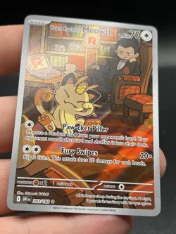 Pokemon Destined Rivals Team Rockets Meowth Illustration Rare 203/182 NM BG3 - Image 2