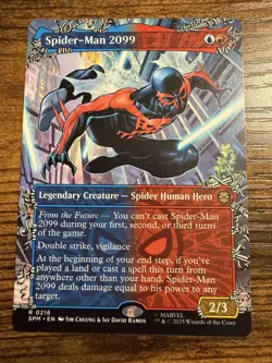 Spider-Man MTG Magic The Gath Marvel Borderless Web Slinger Card Spider Man 2099 - Image 1