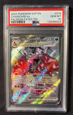 Charizard EX 074 SVP EN 2024 Pokemon Paldean Fates Tin PSA 10 Gem Mint - Image 1