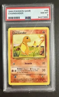 1999 Wizards Of The Coast Pokemon Base Set Unlimited#46 Charmander PSA 8 NM-MT - Image 1