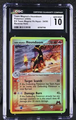 CGC 10 Team Magma's Houndoom EX Team Magma Vs Aqua 34/95 Reverse Holo Pokemon - Image 1