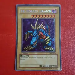 Yugioh Tri-Horned Dragon LOB-E000 1st Edition REVERSE Secret Rare - Image 1