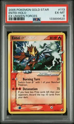 PSA 6 EX-MT Entei Gold Star 2005 EX Unseen Forces Holo Graded Pokemon Card - Image 1