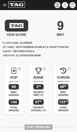 Blaziken #192/182 - 2025 Pokemon Destined Rivals - Gem Mint 9 - Image 3