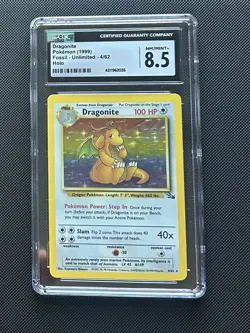 CGC 8.5 NM/MINT+ Dragonite 1999 Fossil 4/62 Holo Pokemon Card - Image 1