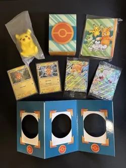 Pokemon Paldea Adventure Chest Extras - Pikachu, Card Box, Mini Portfolio & More - Image 1