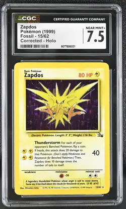 CGC 7.5 Zapdos 1999 Fossil 15/62 Holo Pokemon Card - Image 1