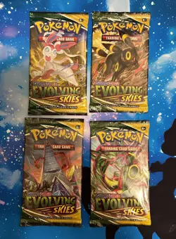 Sealed Evolving Skies Pokemon TCG Booster Packs Complete Art Set (4 Packs) - Image 1