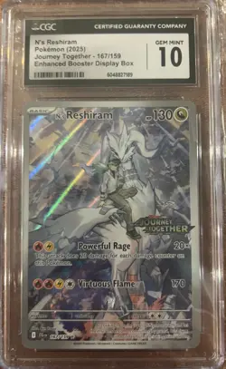 CGC 10 GEM MINT N's Reshiram 167/159 Journey Together Stamped Box Topper Pokemon - Image 1