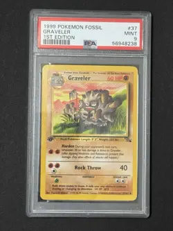 1999 Pokemon - 1st Edition Graveler Non-Holo Fossil 37/62 - PSA 9 Mint! - WOTC - Image 1