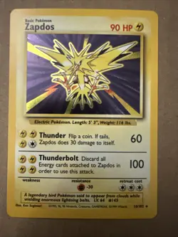 Pokemon TCG Zapdos Base Set Holo Card 16/102 Unlimited Rare, LP Condition - Image 1