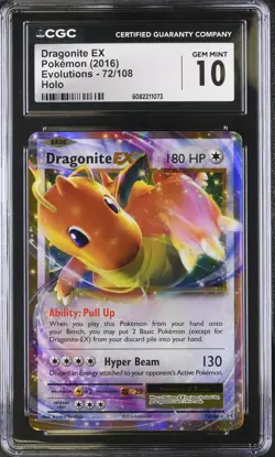 CGC 10 Dragonite EX 72/108 Holo XY Evolutions Pokemon Card - Image 1