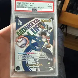 PSA 9 Monkey D Luffy EB02-010 L Dodgers One Piece Night Promo Card English 2025 - Image 1